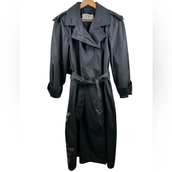 Aquascutum long trench coat, Large, black, belted, buttoned, Classic Windproof - Picture 1 of 10